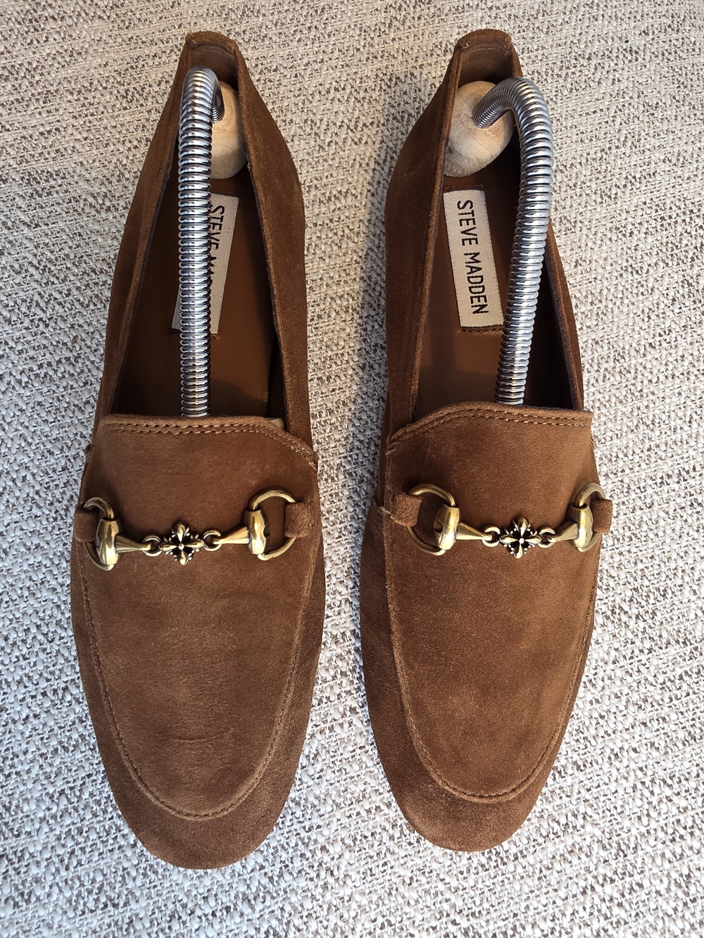 Steve Madden Brown Suede Loafers with Gold Hardware - Picture 3 of 5